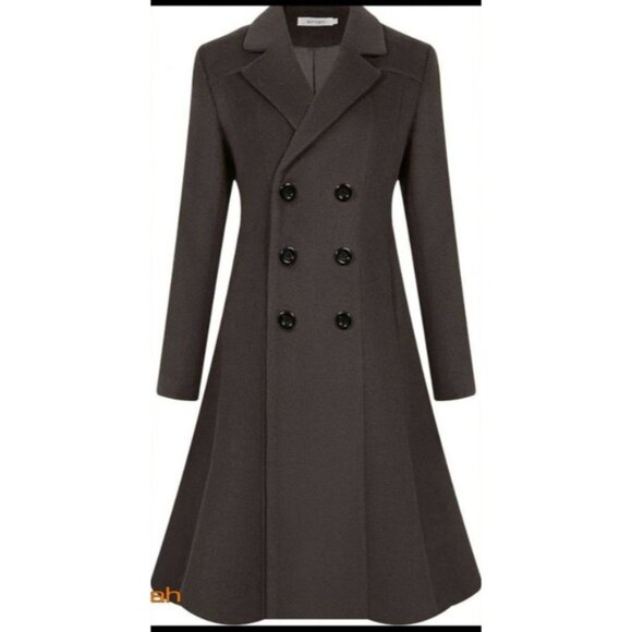 Womens Tailored Double-Breasted Long Wool Coat By Aptro Size XS Stylish Warm - Picture 1 of 11